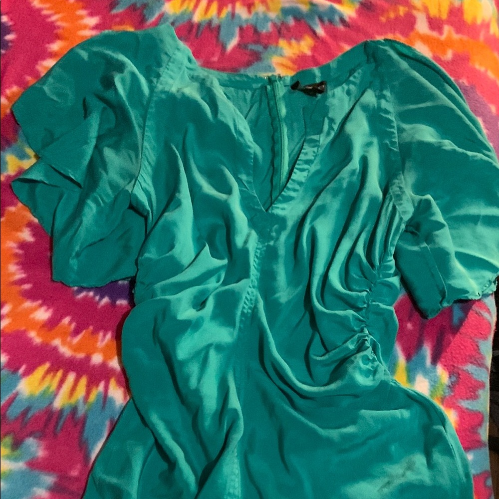 bebe Vibrant Teal Puff Sleeve Blouse